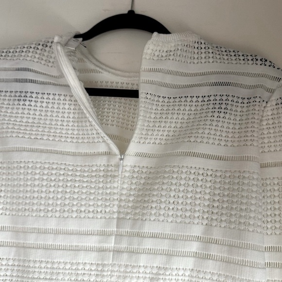 Tibi White Eyelet Semi-Sheer Long Sleeve Top W/Sparkly Shimmer Striped Cuffs 6 - Picture 8 of 14